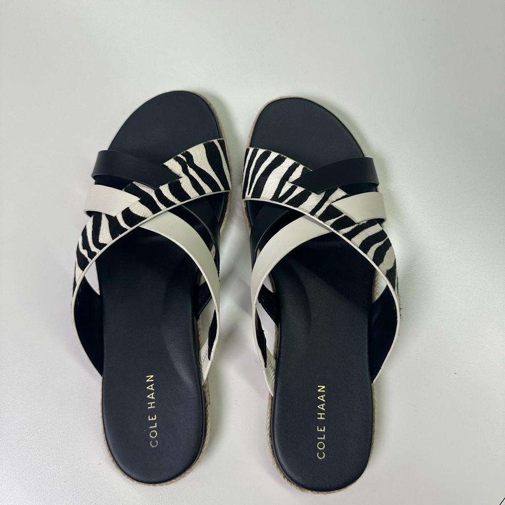 Cole Haan Women's Black, White, Animal Print Sandals